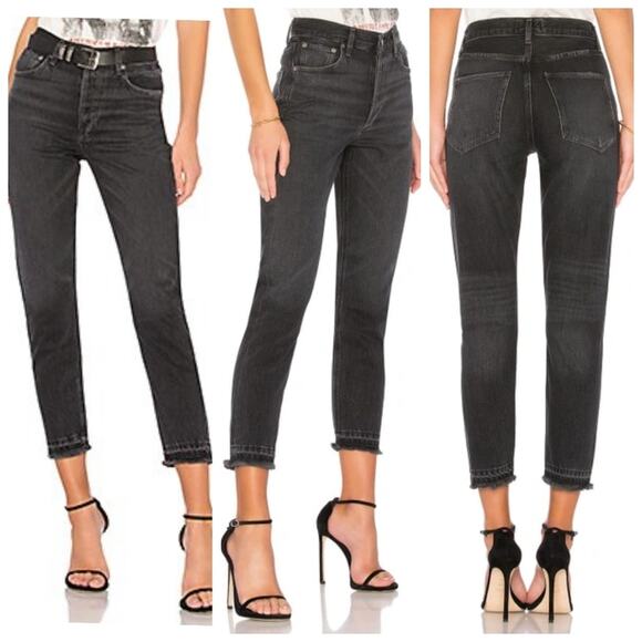 AGOLDE Jamie Straight Void Washed Black High Rise Slim Leg Cropped Denim Jean 24 - Picture 1 of 11
